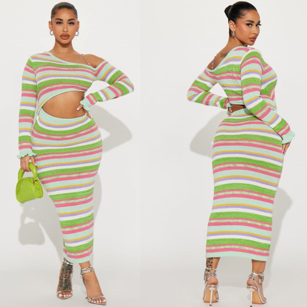 FASHION NOVA NEVER COLD SWEATER MAXI DRESS MULTI COLOR SIZE MEDIUM NWT